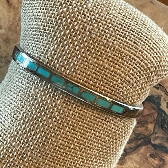 Sterling Silver and Turquoise Inlaid Cuff Bracelet - Picture 1 of 5